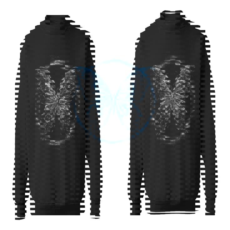 蝶 夜光 夜光 青 デザイン ユニセックス 自然 スウェットシャツ