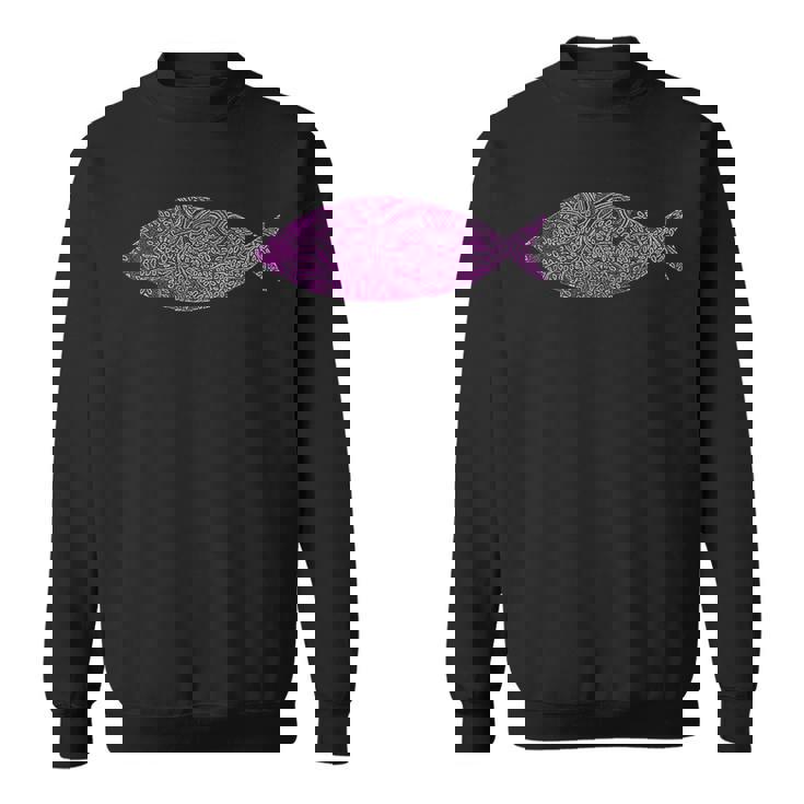 複雑なピンクの魚のイラスト 葉の付いた芸術的なデザイン スウェットシャツ