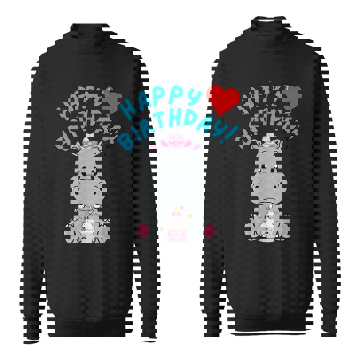 誕生日おめでとうギフト かわいいカバが彼女の誕生日を祝います スウェットシャツ