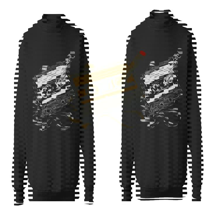 鉛筆巻き戻し付きレトロカセットテープ スウェットシャツ