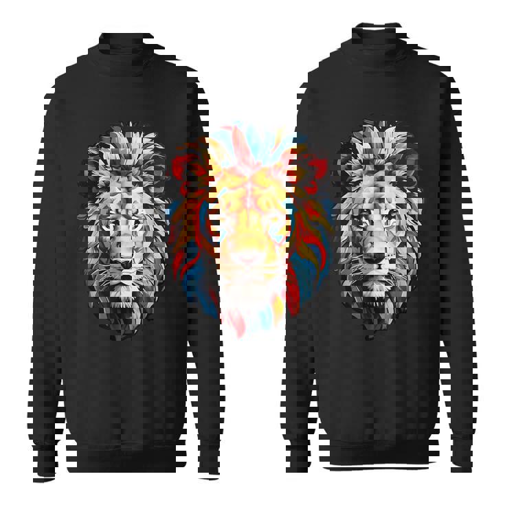 雄大なライオンヘッド 赤、黄、青の芸術的なたてがみ スウェットシャツ