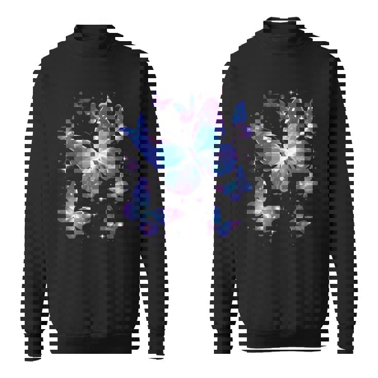 青と紫の模様の蝶たち 昆虫プリント スウェットシャツ