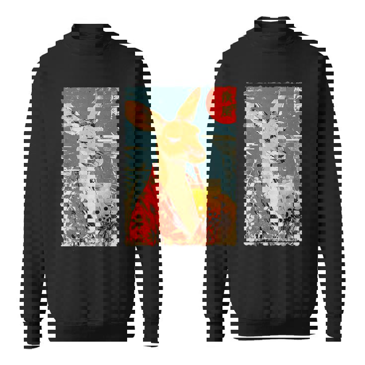 面白い バブル ボバ ティー かわいい 日本人 かわいい アニメ カンガルー。 スウェットシャツ