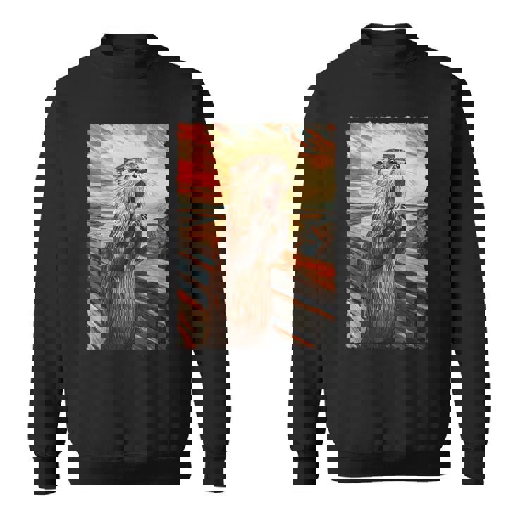 面白い レトロ ムンク 悲鳴 芸術的 絵画 パロディ カワウソ 恋人 スウェットシャツ