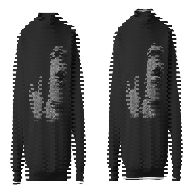 面白いイースター島のモアイ像のロッカーign Of The Horns スウェットシャツ