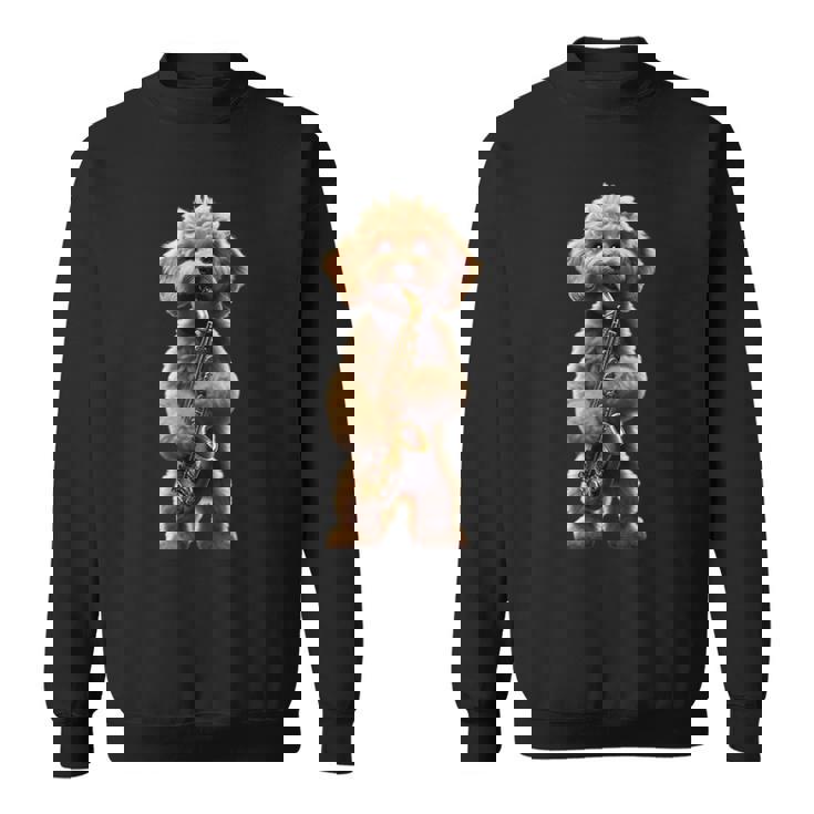 面白いオーケストラ サクソフォン ミュージシャン 落書き 犬 サックス スウェットシャツ