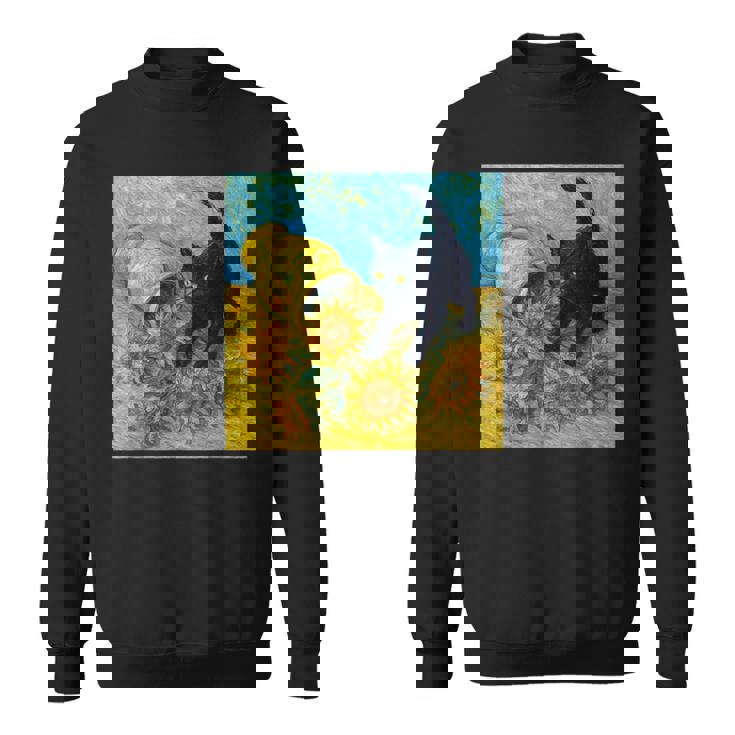 面白いゴッホのひまわり、猫のミーム、黒猫のアート。 スウェットシャツ