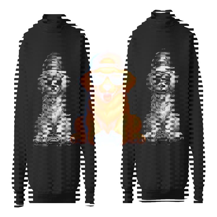 面白いビデオゲーム グラフィック イエロー ラブラドール犬 遊ぶゲーム スウェットシャツ