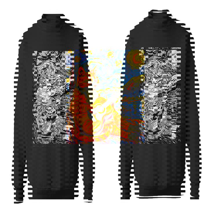 面白いレトロなデザインの猫がギターを弾く 星月夜 スウェットシャツ