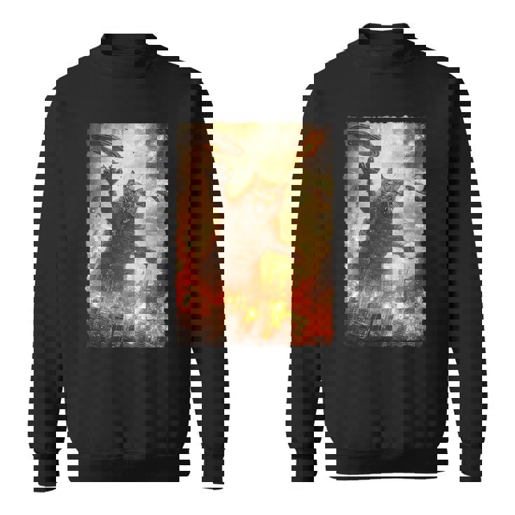 面白いレトロ日本の怪獣モンスター猫セルフィー東京ufo スウェットシャツ