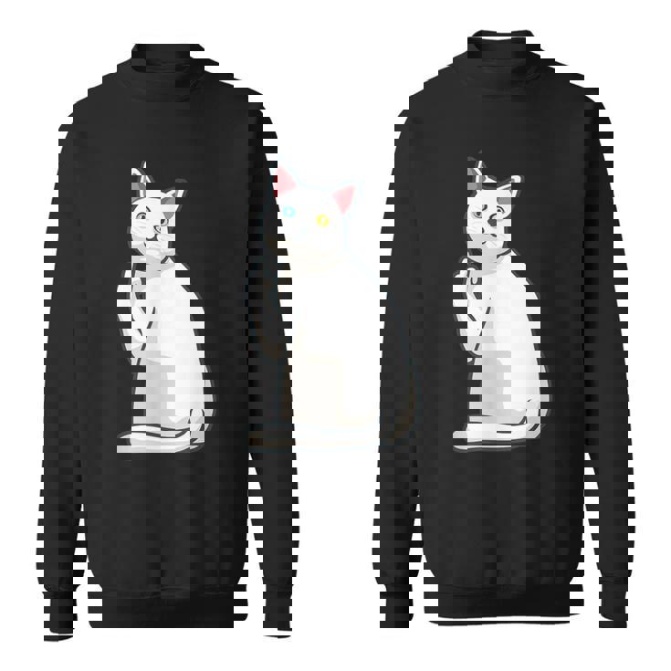 面白い猫 中指 オッドアイドキャット キティ スウェットシャツ