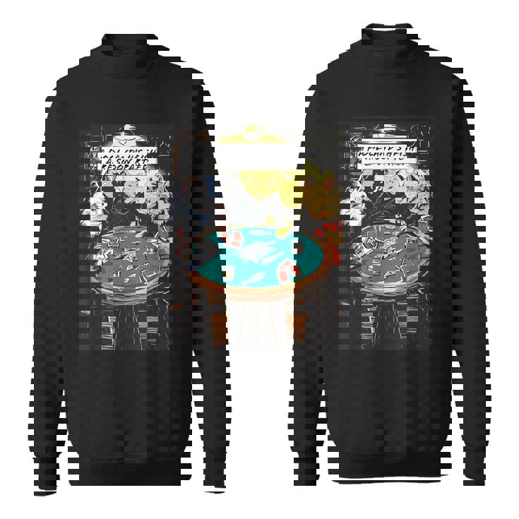 面白い猫のグラフィックプレイの猫ポーカープレイヤーは深刻なポーカーをプレイします スウェットシャツ