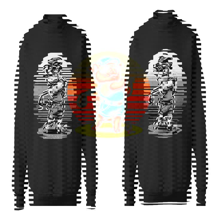 面白い豚ゴルファークールなゴルフスポーツクラブデザイン。 スウェットシャツ