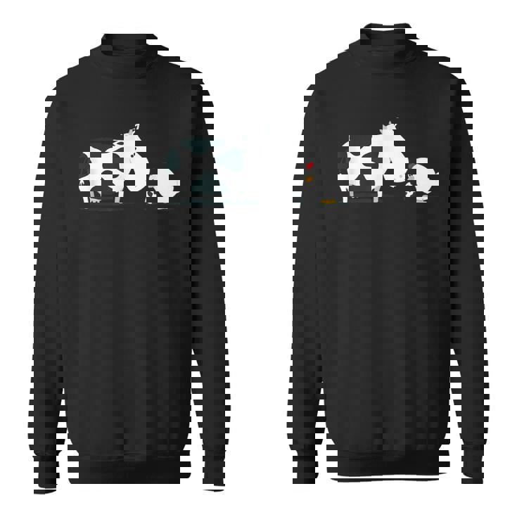 面白くてかわいい牛と鶏 牛柄 卵 漫画 スウェットシャツ