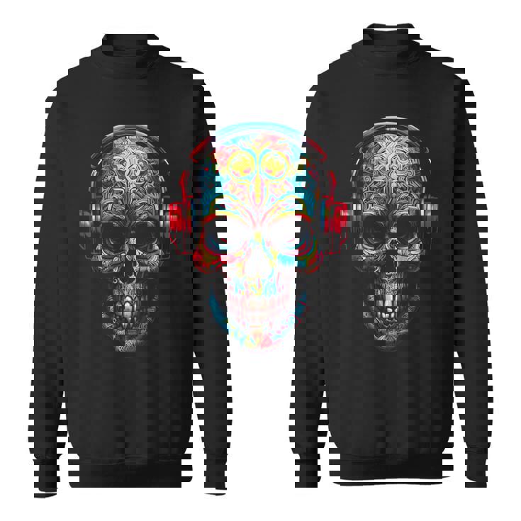頭蓋骨アート曼荼羅ファンタジーカラフルなヘッドフォンモチーフの頭蓋骨 スウェットシャツ