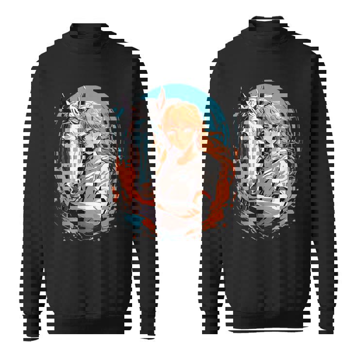 馬のファンのためのアニメガールの象徴的な乗馬デザイン。 スウェットシャツ