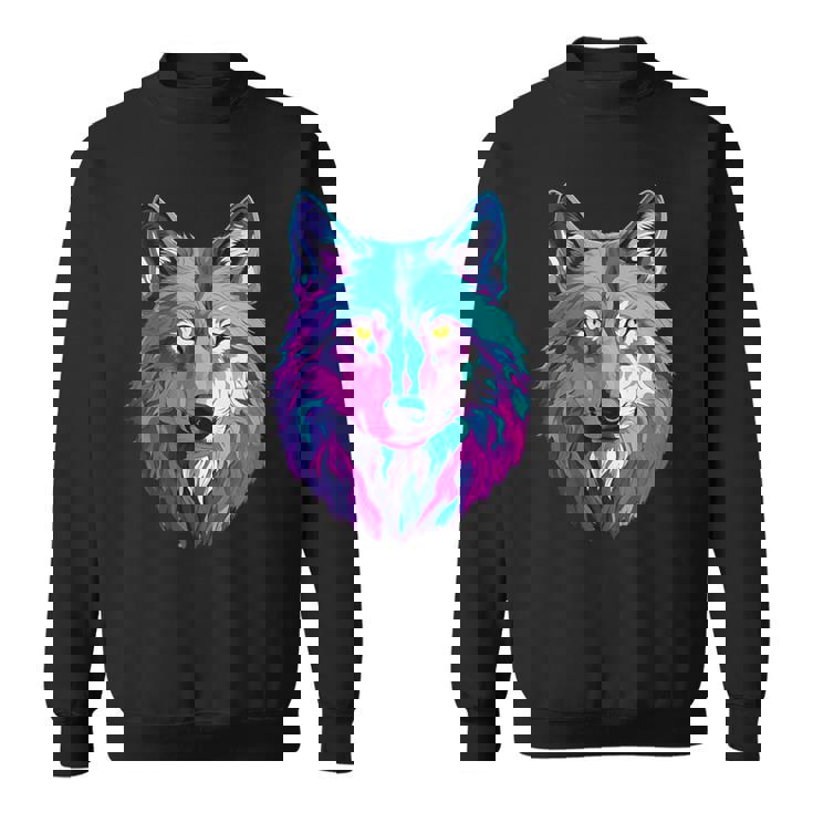鮮やかなマルチカラーオオカミ スウェットシャツ
