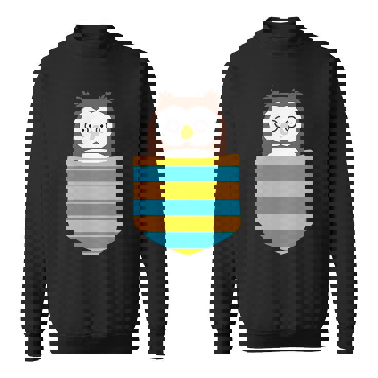 鳥好きのギフト フクロウのフクロウ 胸ポケット付き スウェットシャツ