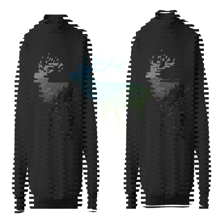 鹿と木 赤い鹿 ダム 鹿 森 木 雄鹿 スウェットシャツ