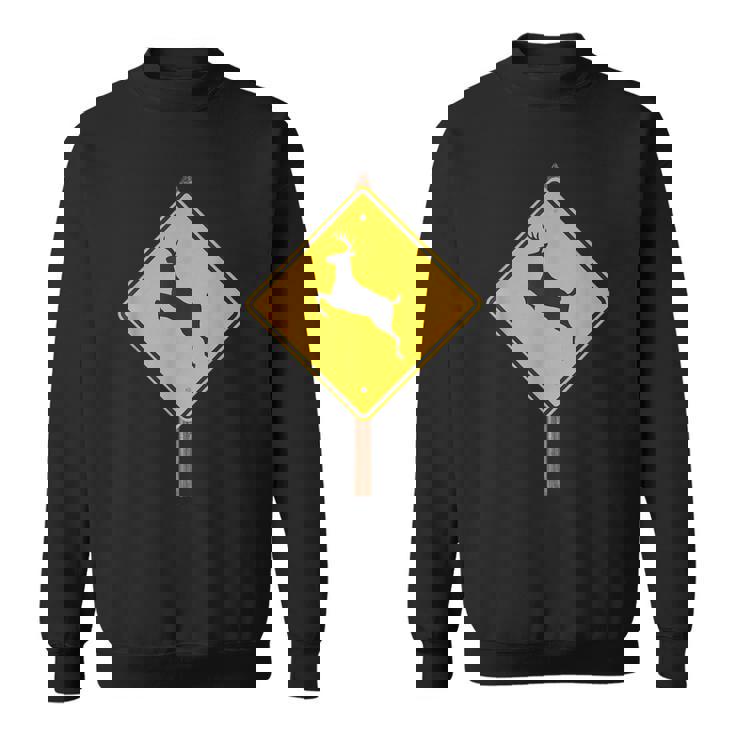 鹿を渡る道路標識コスチューム スウェットシャツ