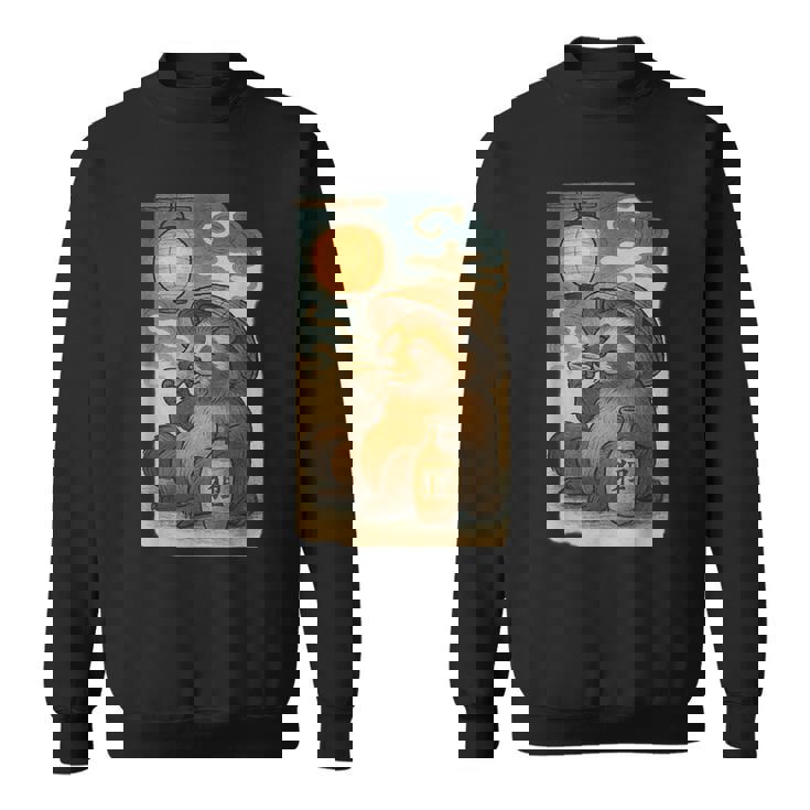 麦わら帽子をかぶったたぬき・酒・提灯・浮世絵風 スウェットシャツ