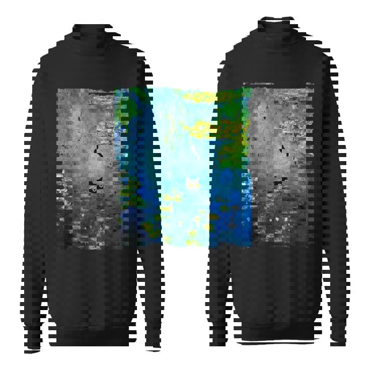 黒猫モネのスイレン絵画アート 猫好き スウェットシャツ