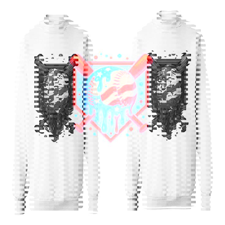 Baseball Drip Ice Cream 4Th Of July Usa Flag Sweatshirt