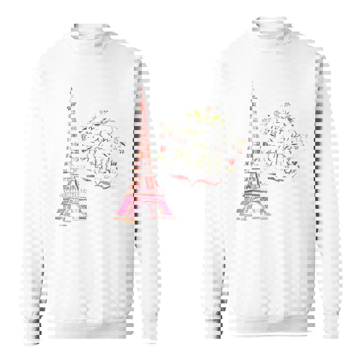 Meet Me In Paris 水彩プリントtシャツ エッフェル塔 スウェットシャツ