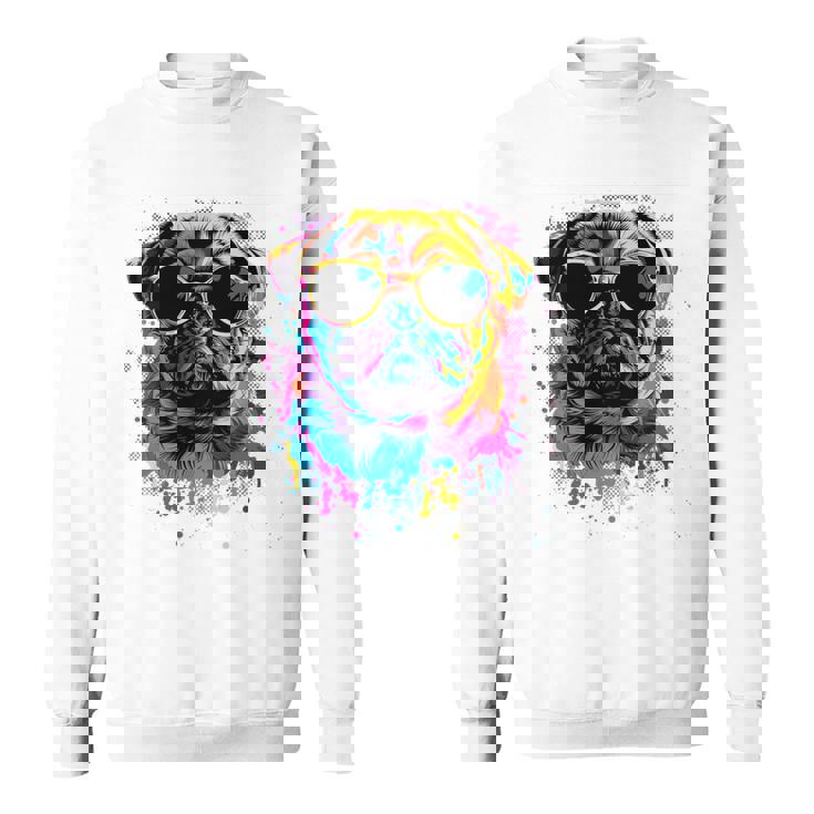 Pug Dog Lovers カラフル ポップアート パグ 長袖tシャツ スウェットシャツ