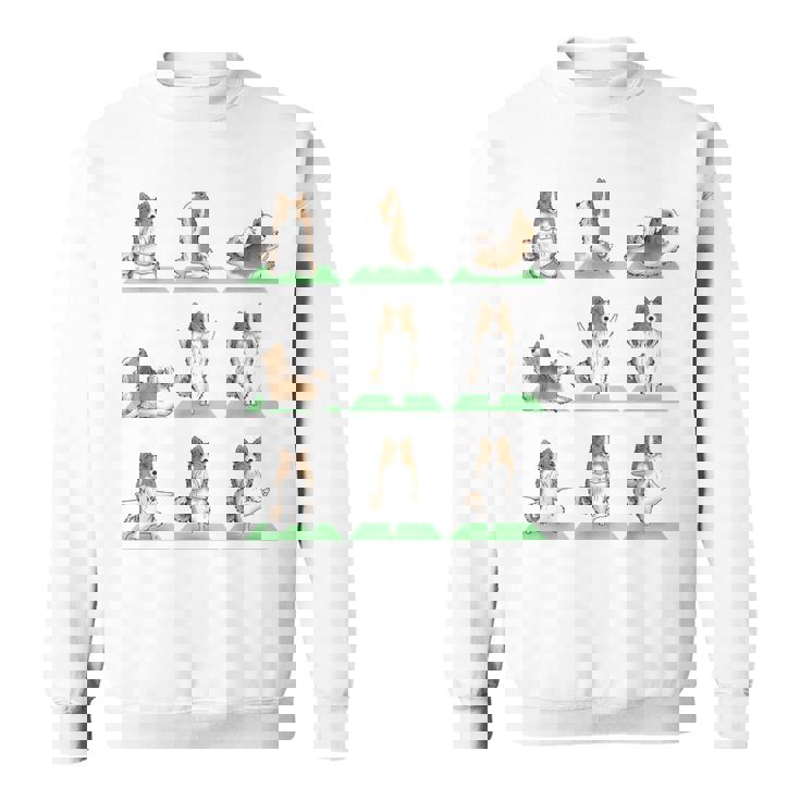 Shetland シープドッグ シェルティ 犬 ヨガ ポーズ ワークアウト エクササイズ スウェットシャツ