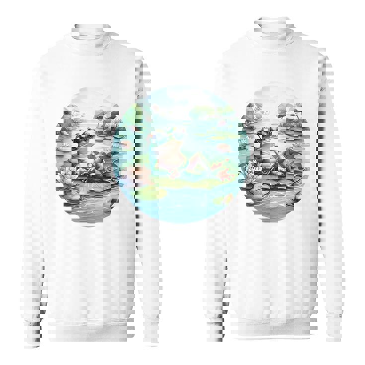 「池でリラックス」 – スイレンの上にサングラスをかけたカエル スウェットシャツ