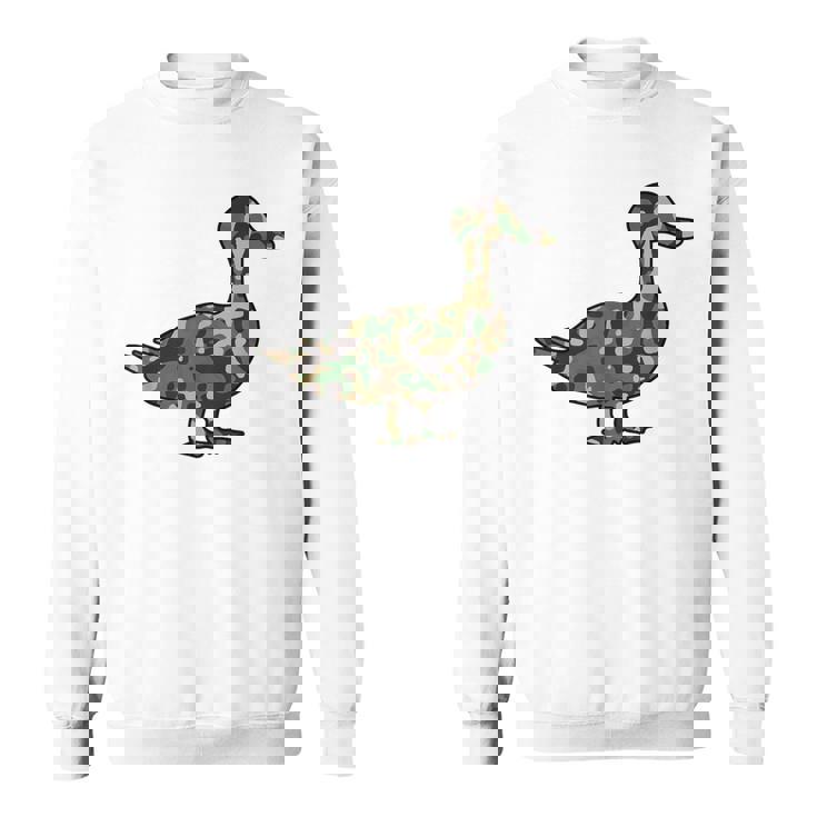 「鴨フラージュ」かも カモフラージュ 迷彩 ダジャレ 駄洒落 動物 鳥 カモ 鳧 カムフラージュ 兵士 軍隊 軍人 国防 スウェットシャツ