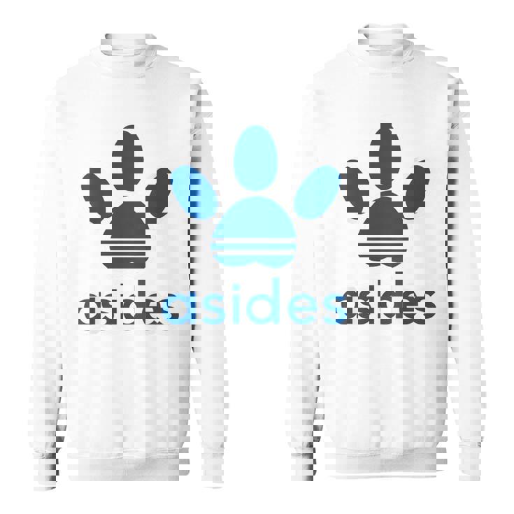 【バックプリント・背中側】Asides アシデス 足です。肉球です。【変なtシャツ屋】スポーツ ブランド パロディ 面白 スウェットシャツ