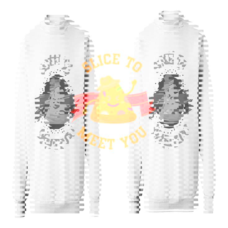 あなたに会うためにチーズクラストとスライス用のスライスが入ったピザ。 長袖tシャツ スウェットシャツ