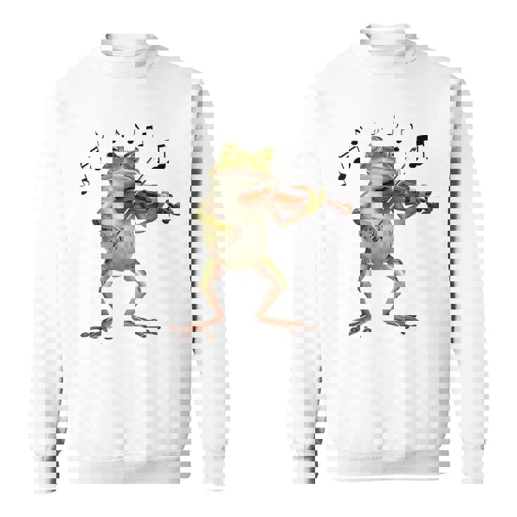 おもしろミュージシャン バイオリニスト かわいいカエル 演奏 バイオリン スウェットシャツ