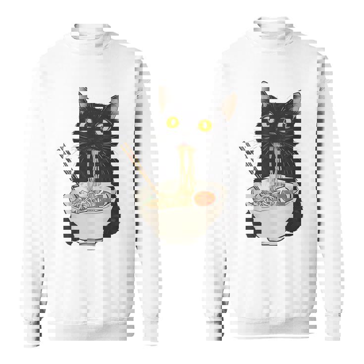 おもしろ猫 食べる 麺 ラーメン 日本猫 食べる 麺 スウェットシャツ