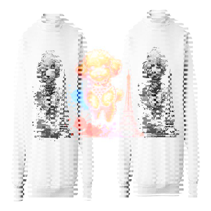 かわいい フランス パリ エッフェル塔 トイプードル パリ ジャンプ 子犬 スウェットシャツ