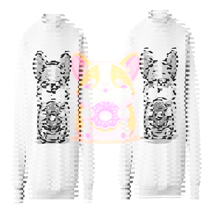 かわいいコーギーのドーナツを持つ漫画の犬愛好家アートキッズ。 スウェットシャツ