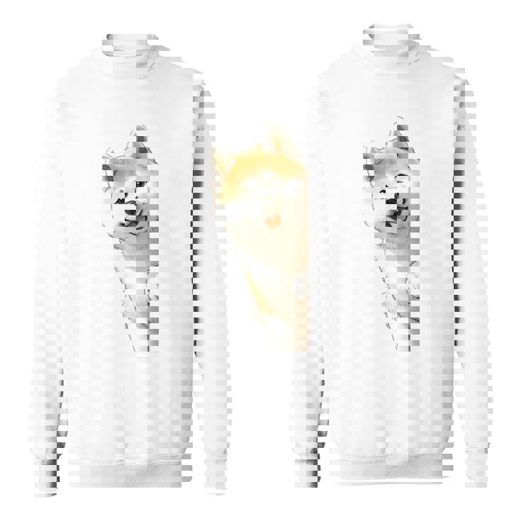 かわいい日本の秋田犬が角をのぞく犬好き。 スウェットシャツ