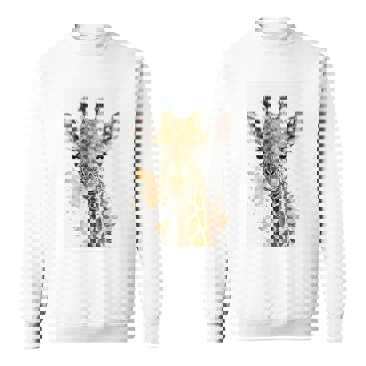 かわいい水彩画 キリン 赤ちゃん 美的 動物 アート 絵画 長袖tシャツ スウェットシャツ