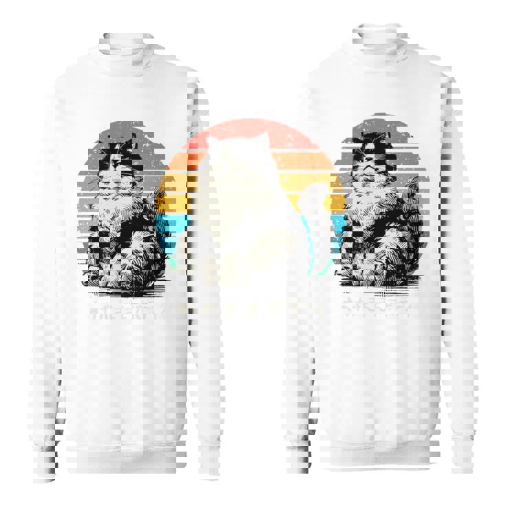 わがままボディ 猫 ねこ 太ったねこ ぽっちゃり ねこ好き かわいい おもしろ 面白い おもろい 手書き レトロ 長袖tシャツ スウェットシャツ