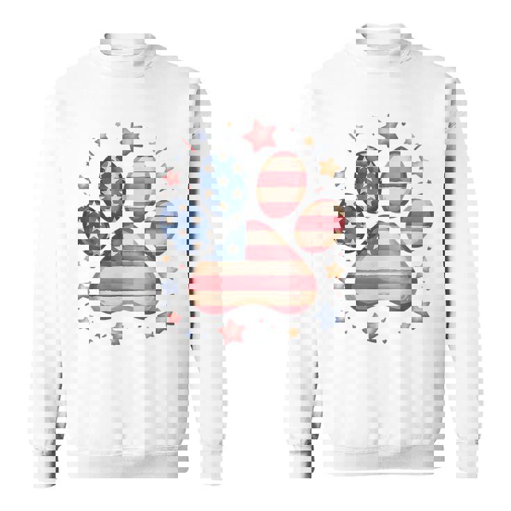 アメリカ国旗 愛国的な犬と猫の足跡プリント 7月4日 犬 スウェットシャツ