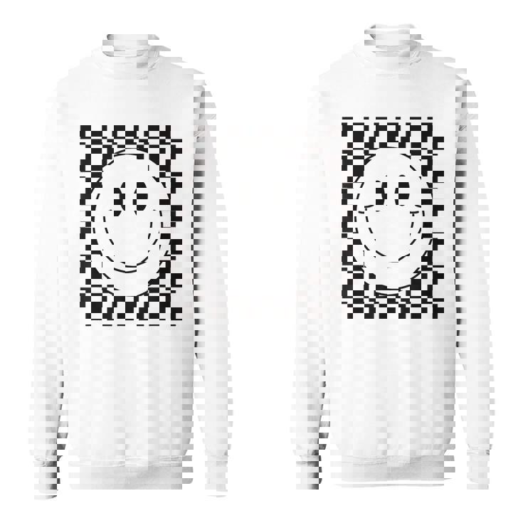 イエロー スマイル フェイスシャツ かわいい チェック柄 スマイル ハッピー スウェットシャツ