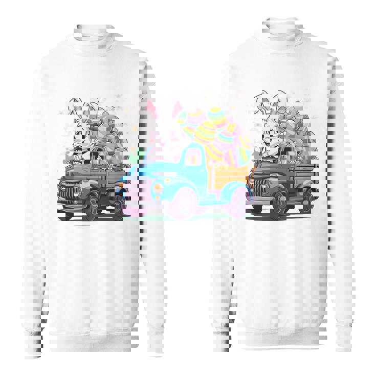 イースタートラッカー-面白いイースターバニーボーイズイースターネストトラック 長袖tシャツ スウェットシャツ