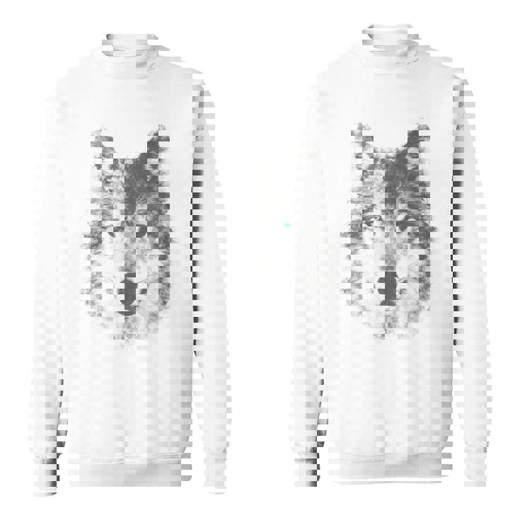 オオカミの顔 青い目 美的スマッジアートスタイル 野生動物 スウェットシャツ