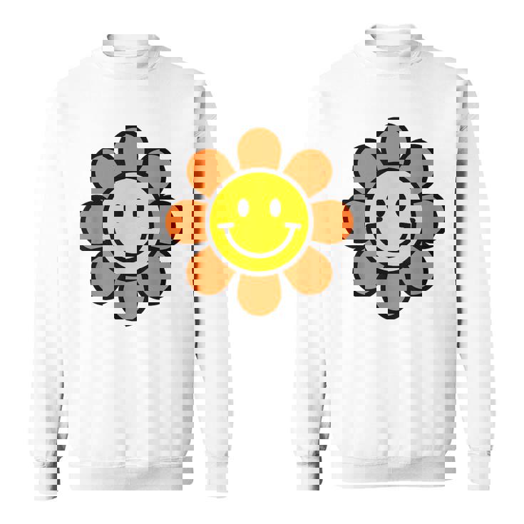 オレンジ イエロー ハッピー スマイル スマイル フェイス デイジー フラワーガール スウェットシャツ