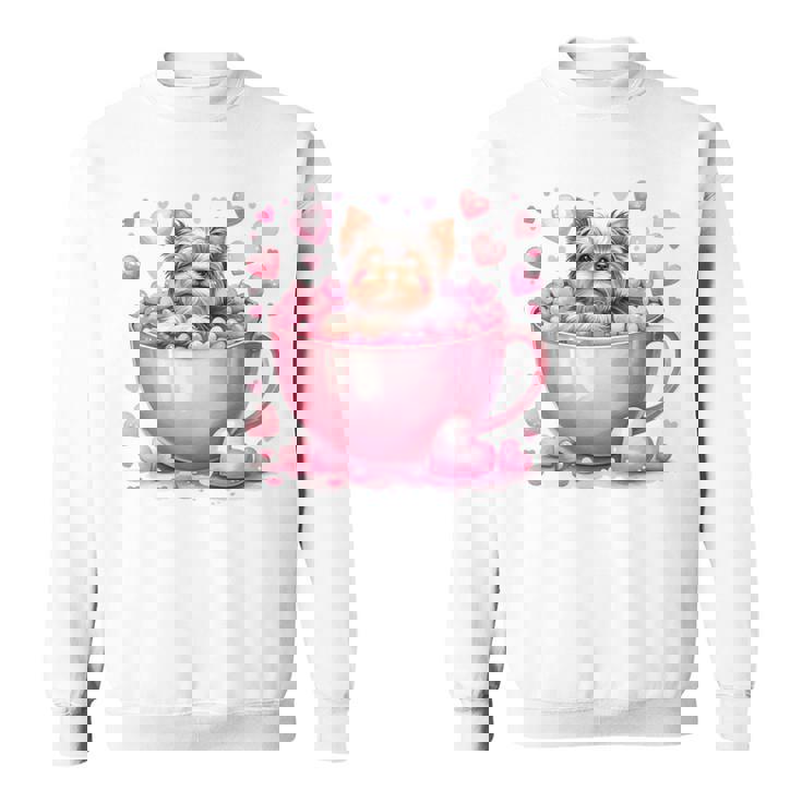 カップに入った子犬 長袖tシャツ スウェットシャツ
