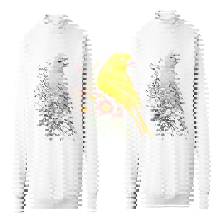 カナリアの鳥好き、ピンクの花のかわいい鳥、自然。 スウェットシャツ