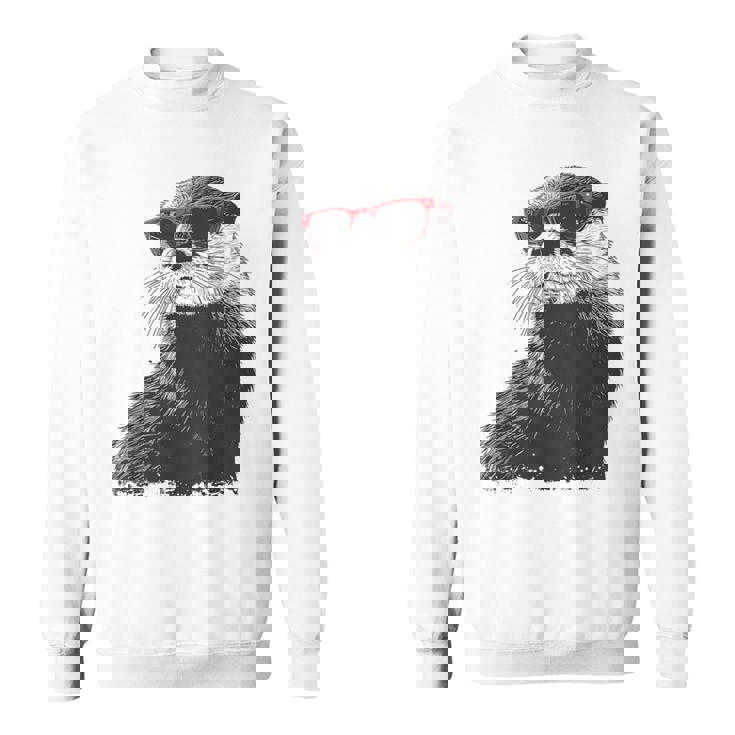 カワウソ アニマル柄 動物園 図面 イラスト 顔 カワウソ スウェットシャツ