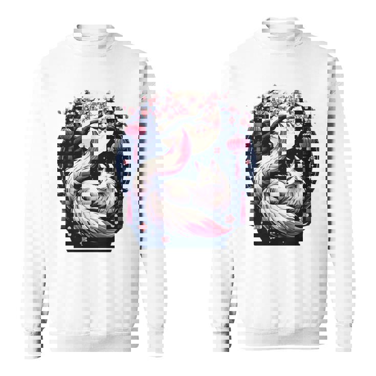 キツネ キツネ 桜 花 日本 九尾狐 長袖tシャツ スウェットシャツ